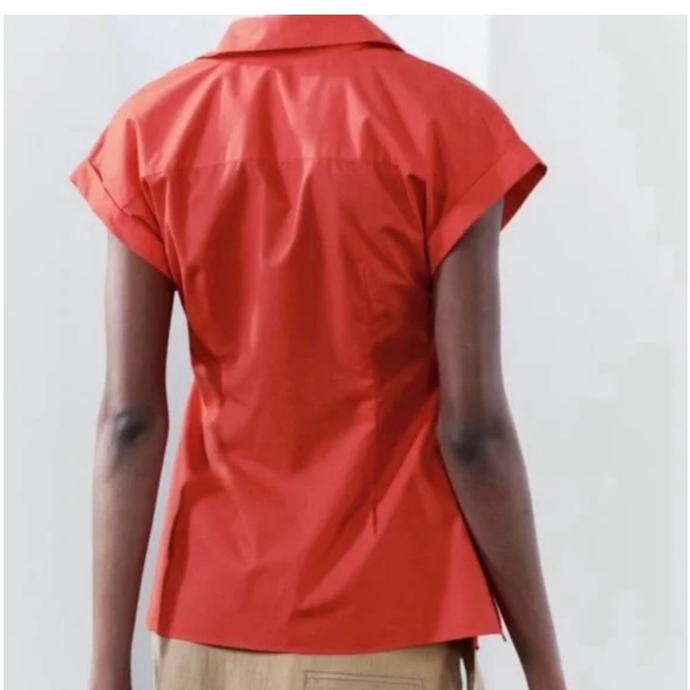 ZW COLLECTION KNOTTED POPLIN SHIRT RED. Size L, M - Picture 4 of 10